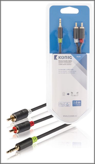 Nhled zbo Stereofonn audio kabel, 3,5mm zstrka  2x RCA zstrka, 2 m, KNA22200E20 - Kabely, konektory...